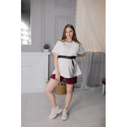 Комплект для вагітних бордові шорти з кишенями і біла футболка оверсайз 